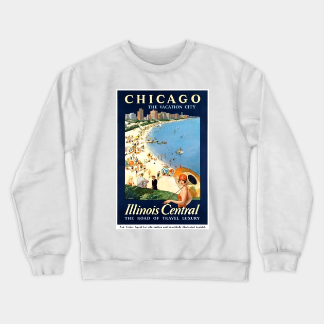 Vintage Travel Poster Chicago Illinoise Central Crewneck Sweatshirt by vintagetreasure